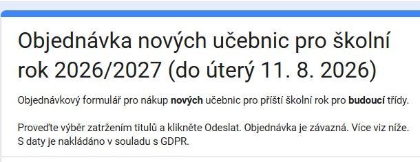Online objednávání nových učebnic do 11. 8. 2026
